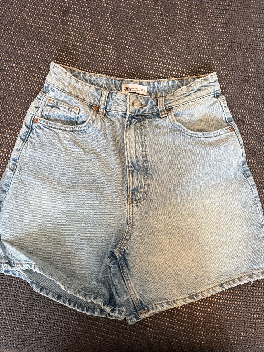 Zara Washed Light Blue High-Rise Denim Shorts